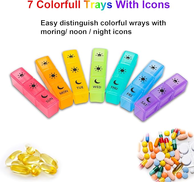 Weekly Pill Boxes and Organizer Travel Pill Case 7 Day 3 Times A Day Large Compartments Medication Reminder Daily Pill Container for Fish Oil Vitamins Capsules and Supplements, Gray
