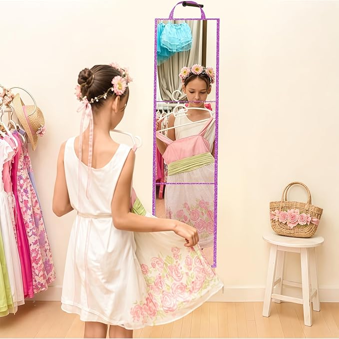 Foldable Full Length Mirror, 2 in 1 Hangable & Tabletop Acrylic Mirror, Portable Travel Mirror with Handle for Dance Bedroom Wardrobe Stage Makeup Checks Camping Outdoor Use (47" x 12.5", Tri-Fold)