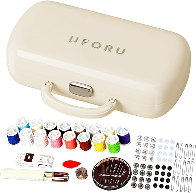 WANSHUNLMI 150 Pcs Creamy White Sewing Project Kit, Travel Family Sewing Supplies Repair Kit Portable Small Traveler Sewing Kit Sewing Thread Accessories DIY Sewing Supplies Organizer (White)
