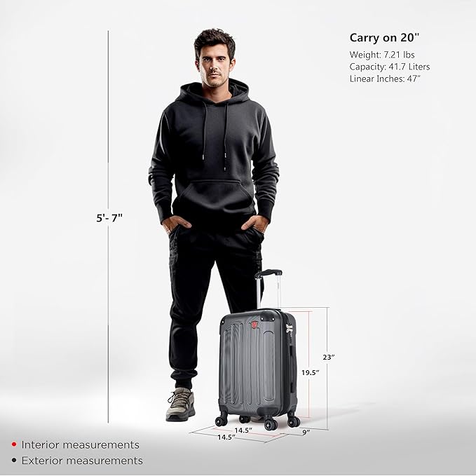DUKAP INTELY Luggage with Integrated USB Port and Spinner Wheel | Spacious Travel Suitcase with TSA Lock and Ergonomic GEL Handle | 20 Inch Hardside Carry-On Luggage | Grey