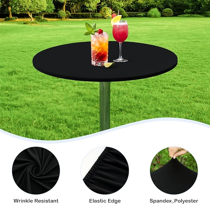 Wolkemer 2 Pack 3 Foot Black Fitted Tablecloth 36 Inch Round Elastic Edges Table Cloth, Spandex Stretch Table Cover with Machine Washable Fabric for Wedding Party Picnic Dining Indoor Outdoor
