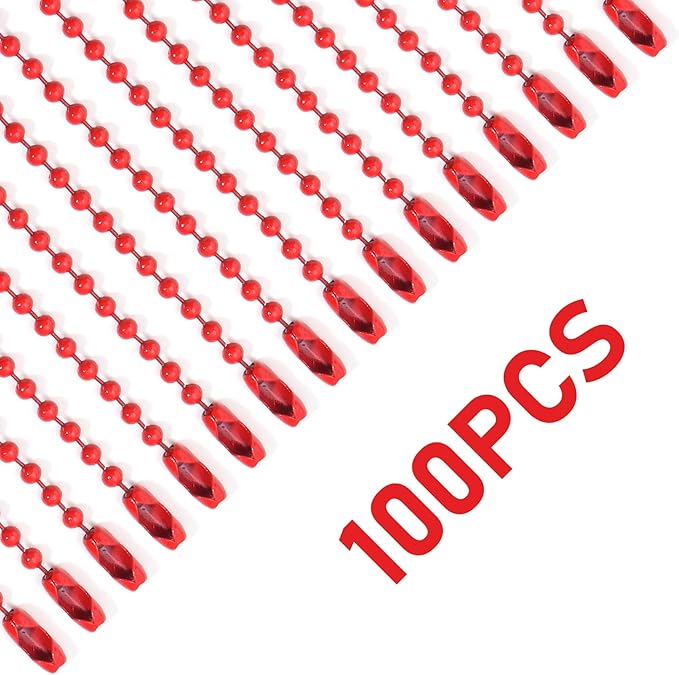Lemonkey 100Pcs Ball Beads Chains Bulk,Red Keychains Rings Metal Chains,4 Inch Dog Tag Metal Small Chains with Connectors for Hanging Decoration