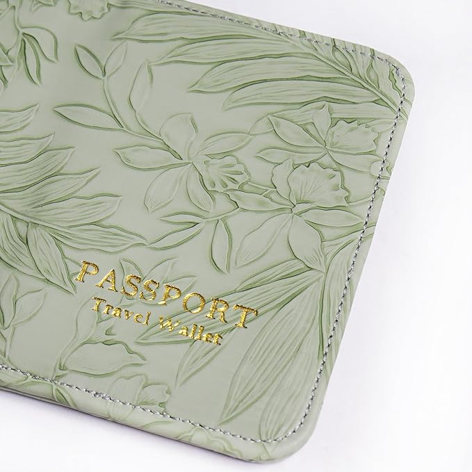 lizimandu Passport Holder with Airtag Slot, Airtag Passport Wallet for Men Women, Slim Leather Passport Holder Case Family for Travel Anti-Lost(1-Carved Green)