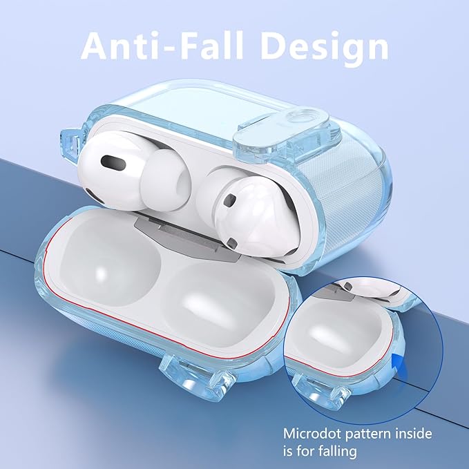 (with Lock) Clear Case Compatible for Cute Apple Airpods Pro 1/2 Cases Women, VISOOM TPU Transparency Air pods Pro 1st 2nd Generation Blue Case Bling Keychain for Airpod Pro2/1