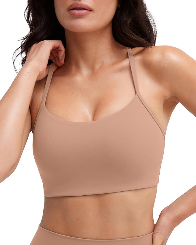 PAVOI ACTIVE Yoga Racerback Bras for Women - Buttery Soft Low Support Scoop Neck Y-Back Thin Strap Sports Bra - FlexFlow