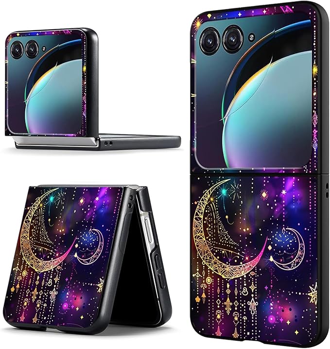 for Motorola Razr Plus 2025 Case,for Razor Plus 2025 Phone Case Cute Slim Hard PC Ultra-Thin Anti-Scratches Shockproof Protective Cover,Purple Glitter Moon