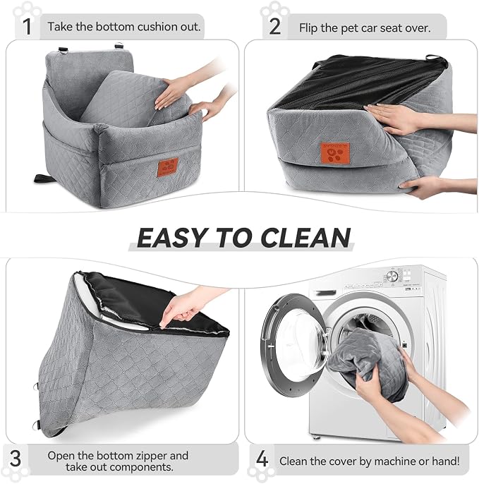GL GLENSLAVE Dog Car Seat for Small/Medium Dogs, Dog Booster Car Seats with Thick Cushion for Dogs Under 35lbs, Detachable Washable Pet Carseat with Storage Pockets, 2 Safety Belts