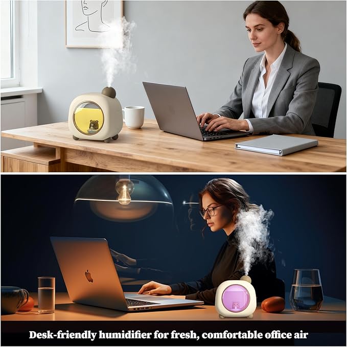 Portable Mini Humidifier, 500ML Cartoon Bear USB Mist Small Humidifier with Colorful Lights, Personal Desktop Humidifier for Bedroom Baby, Portable Humidifier for Office, Plants, Auto Shut-Off