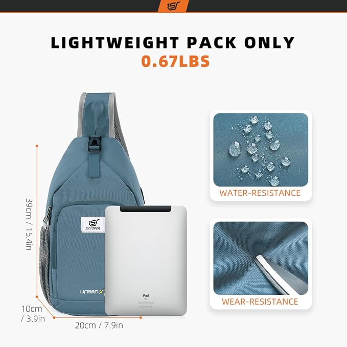 SKYSPER Sling Bag RFID Crossbody Sling Backpack Cross Body Shoulder Bag Travel Hiking Daypack for Women Men(Slateblue)