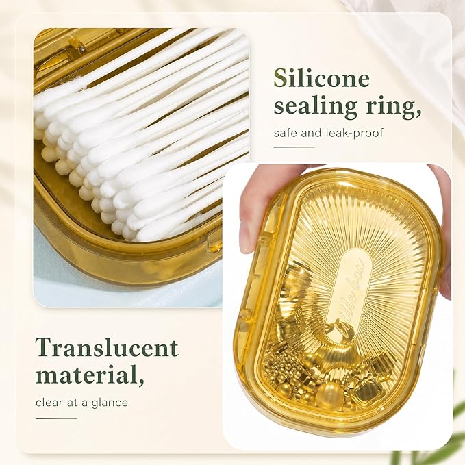 Kigley 4 Pcs Hair Tie Container Small Portable Travel Cotton Swab Holder Dispenser with Lid Plastic Box Storage Containers for Small Items, 3.94 x 2.76 Inch (Yellow)