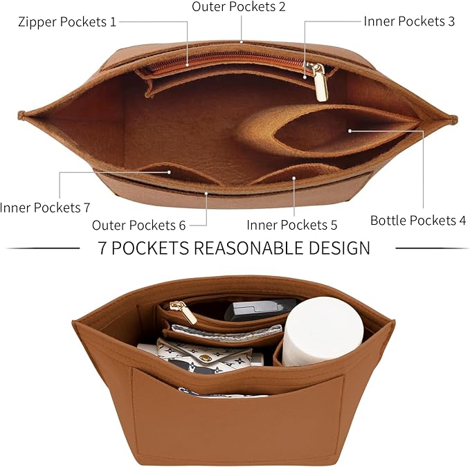 LOUKAYCCI Purse Organizer Insert for Le Pliage Large Handbags Insert Organizer (Brown, Large)