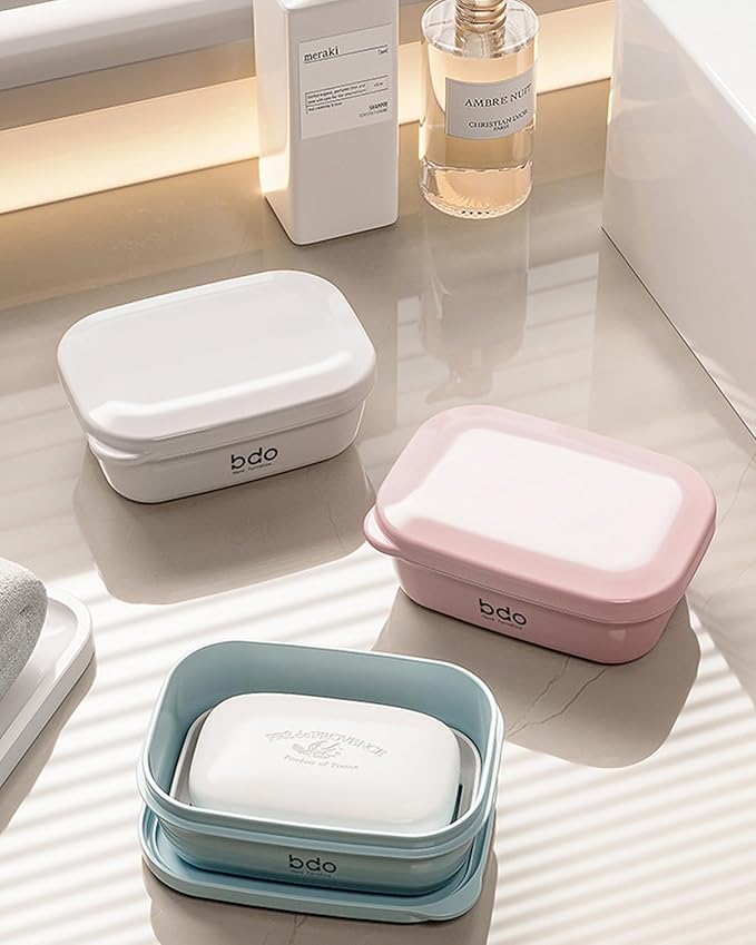 PEISAINOX Travel Soap Case, Leakproof Soap Container with Lid, Portable Bar Soap Holder for Traveling, Soap Dishe for Bathroom, Shower, Gym, School, Camping, Vacation, Outdoor (White)