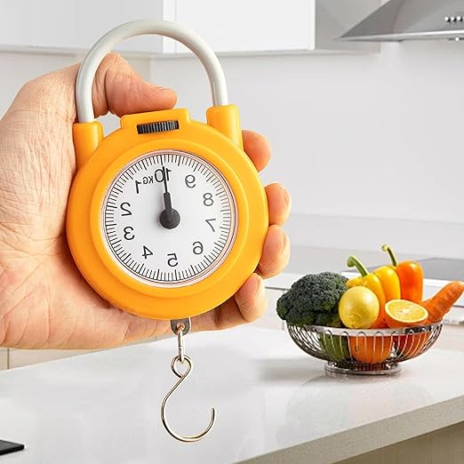 Handheld Scale, Small Food Weighing Scale 22lb Load Capacity High Accuracy Portable Kitchen Spring Scale for Household (Yellow)