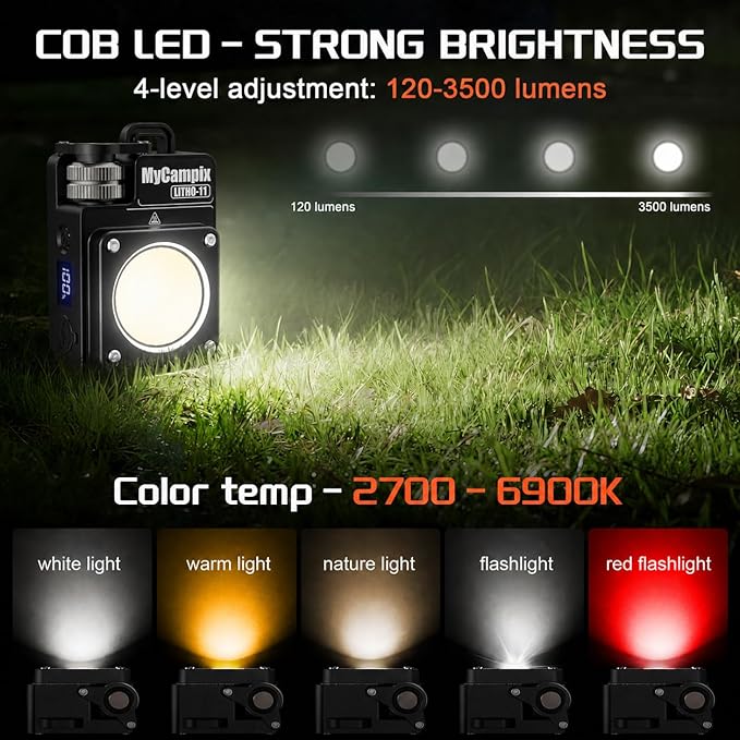 Portable Camping Light, 3500LM Adjustable LED Camping Lantern Rechargeable with 2.5-15H Runtime&Screen, Alloy Waterproof Camp Light for Power Outages, Emergency, Hurricane(Black)