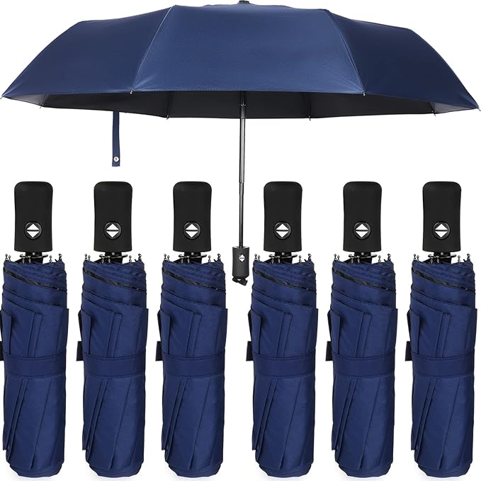 Jexine 6 Pcs Windproof Travel Umbrella for Rain Compact Small Automatic Lightweight Portable Umbrella for Men Women Backpack