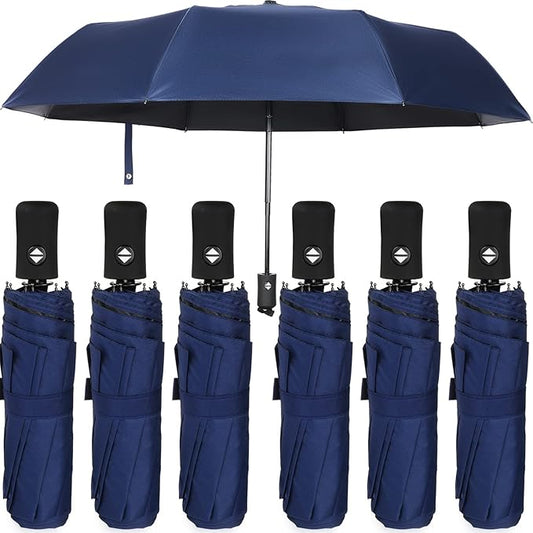 Jexine 6 Pcs Windproof Travel Umbrella for Rain Compact Small Automatic Lightweight Portable Umbrella for Men Women Backpack