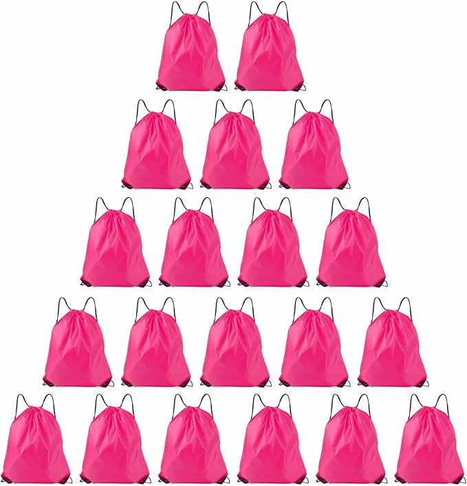 CODOBON 20 Pack Bulk Drawstring Backpacks Fuchsia, 16.5"X13.3" Cinch Bags, Can Hold 14 Inch PC, Lightweight Travel Storage & Gift Bags for Outdoor Sports
