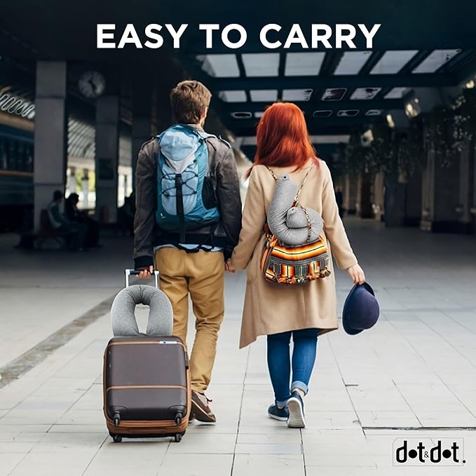 Dot&Dot Twist Memory Foam Travel Pillow, Bendable Neck Pillow for Airplane, Car and Home, Airplane Pillow for Neck Support, Chin, Lumbar and Leg, Adjustable Neck Roll Pillow