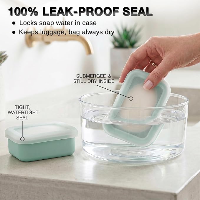 HighHerz Compact Leak Proof Silicone Travel Soap Case with Draining Tray - Portable Bar Soap Container - 2026 Upgrade Travel Essentials for Camping, Gym & Shower (Clear Green)