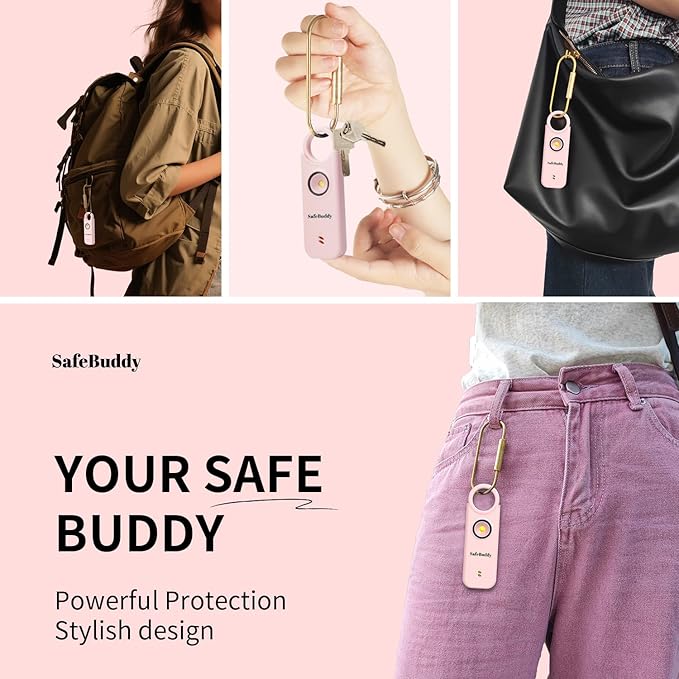 Personal Alarm for Women, Men, Kids, Elderly, Self Defense - Designed by Women 140DB Extra Speakers Alarm with Strobe Light, Rechargeable, Safety Alarms and Premium Keychain (Pale Pink)