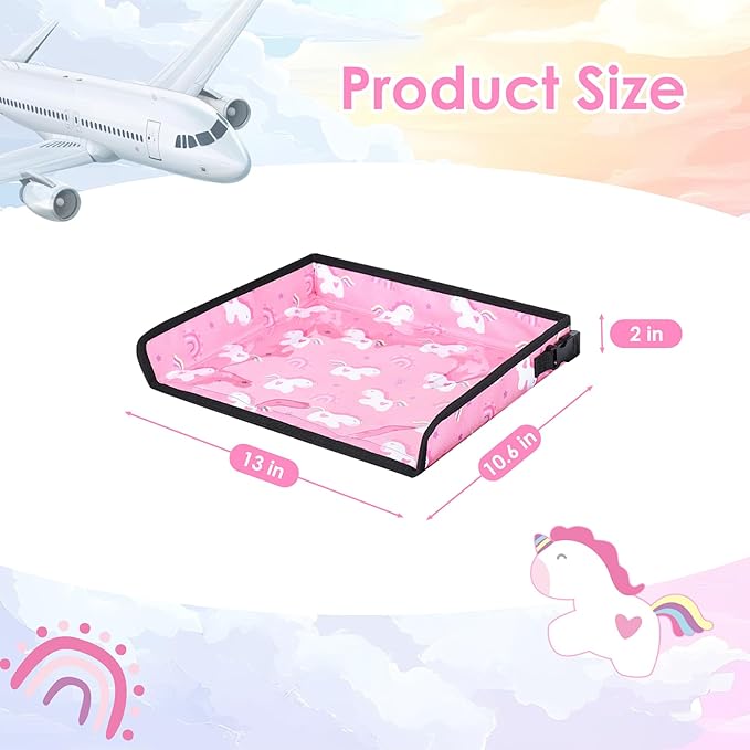 Kids Tray Table Cover, Airplane Tray Cover with Pockets, Airplane Travel Essentials for Kids, Portable Airplane Must Haves for Toddler on Plane or Train and Flying Supplies (Pink)