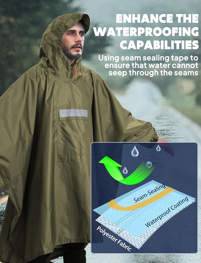 ANYOO Hooded Rain Poncho for Adults Waterproof Lightweight Rain Coat for Men Women Reusable Rain Jacket for Emergency Outdoor