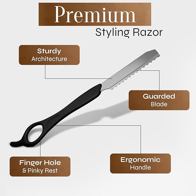 Facón Hair Razors for Cutting Hair - Professional Styling Razor Kit with 11 Replacement Blades, Stainless Steel Hairs Cutting Tool for Salon & Home, Premium Cutting Thinning Texturizing Faether Razor