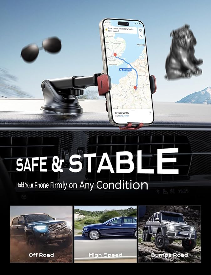 Wireless Car Charger, 15W Fast Charging Auto Clamping Car Charger Phone Mount Phone Holder fit for iPhone 15 14 13 12 11 Pro Max Xs, Samsung Galaxy S24 Ultra S23 S22 S21, S20, S10+, Red