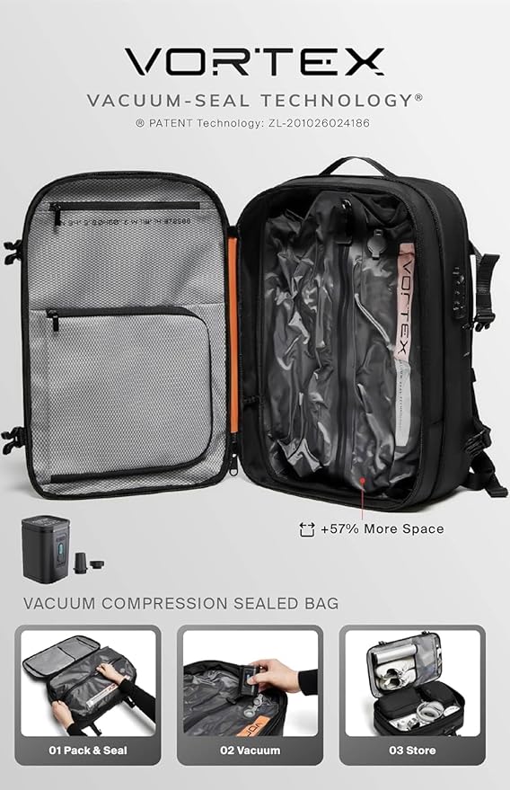 BlackVoyage Vortex Vacuum Seal Travel Backpack 60L Expandable Air Compression System Water Resistant TSA Lock Carry-On