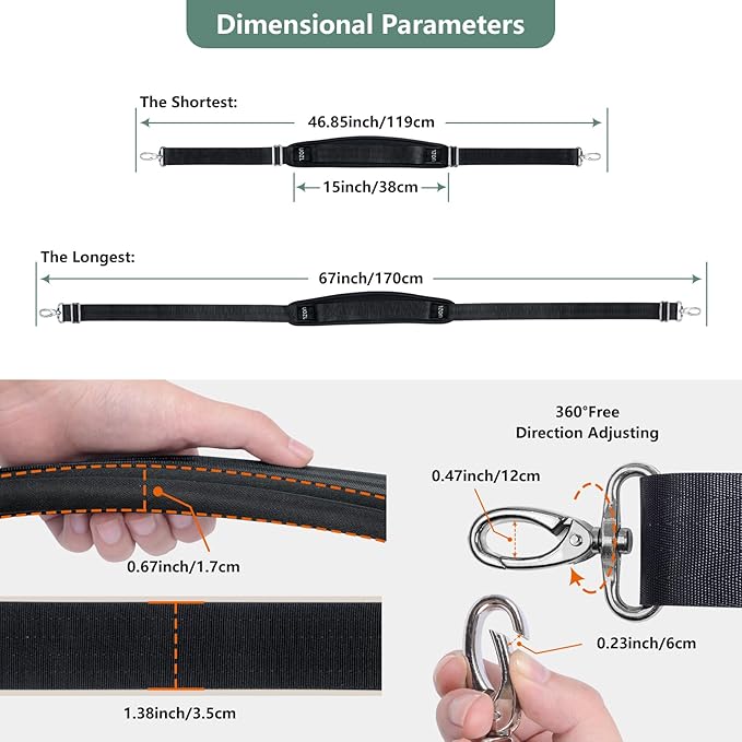 67 Inch Shoulder Straps, Soft with Ultra-Thick Fixed Shoulder Pad, Two Way Independently Adjustable Buckle Replacement Straps for Laptop Bag Messenger Bag Tool Bag Luggage,Black