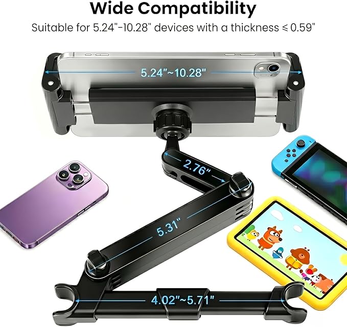 Tablet Holder for Car Headrest, 2 Packs Adjustable 360° Rotating Car Tablet Mount, Car Back Seat Stand for ipad, Road Trip Essentials for Kids, Compatible with 5.2-10.3" iPad Pro, Air, Mini