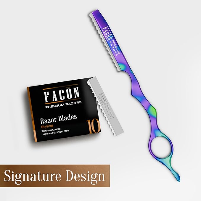 Facón Hair Razors for Cutting Hair - Professional Styling Razor Kit with 11 Replacement Blades, Stainless Steel Hairs Cutting Tool for Salon & Home, Premium Cutting Thinning Texturizing Faether Razor