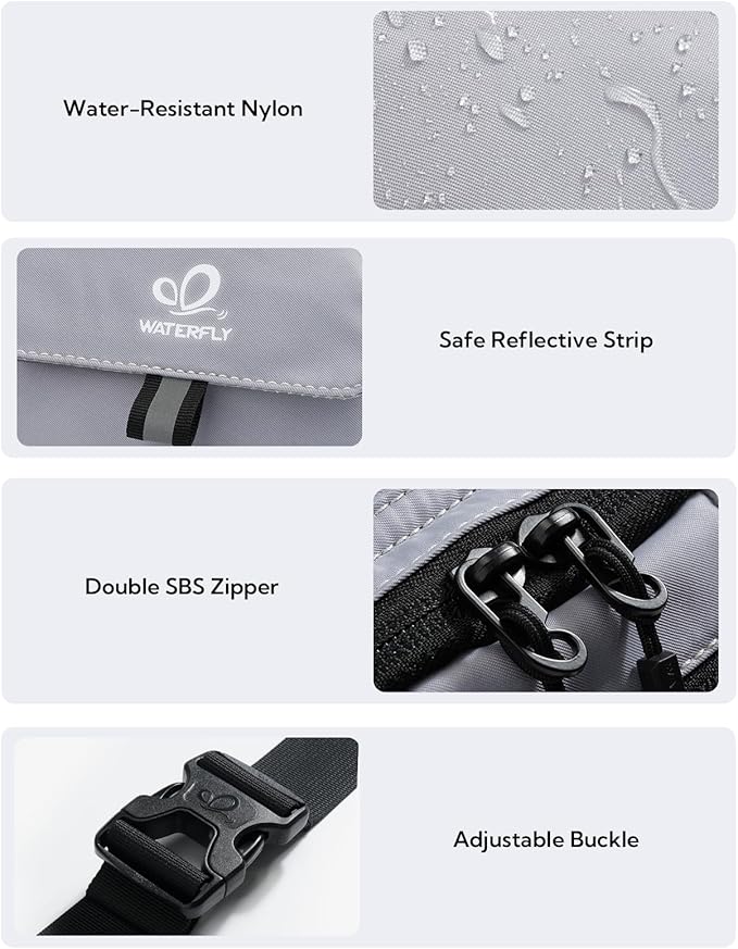 WATERFLY Fanny Pack Waist Bag: 3L Waist Pack with Anti-Theft RFID Blocking, 9 Pockets & Adjustable Belt Water Resistant Hip Pack for Women Men Travel Hiking Running