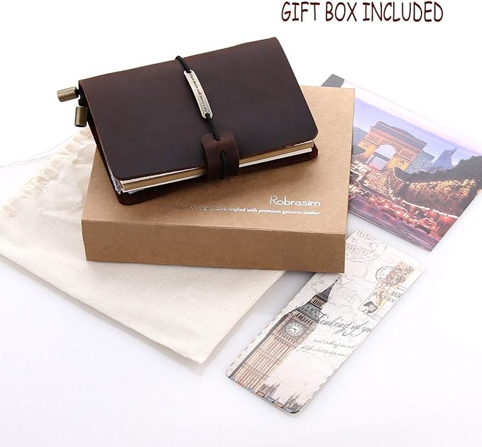 Robrasim Refillable Handmade Travelers Notebook, Leather Travel Journal Notebook for Men & Women, Perfect for Writing, Gifts, Travelers, Small Size 5.2" x 4" Inches - Coffee