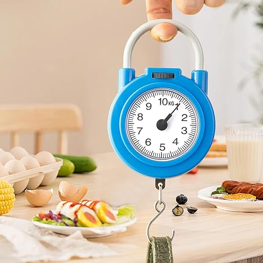Handheld Scale, Small Food Weighing Scale 22lb Load Capacity High Accuracy Portable Kitchen Spring Scale for Household (Blue)