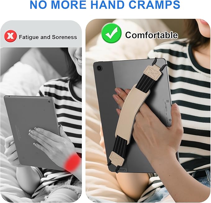 HoYiXi Soft Hand Strap for 9-11 Inch eReaders & Fire Tablet Compatible with Fire HD 10/iPad 9.7 /iPad mini/Galaxy Tab A8 A9/Huawei Lightweight Black High-Elasticity Finger Grip Holder -White