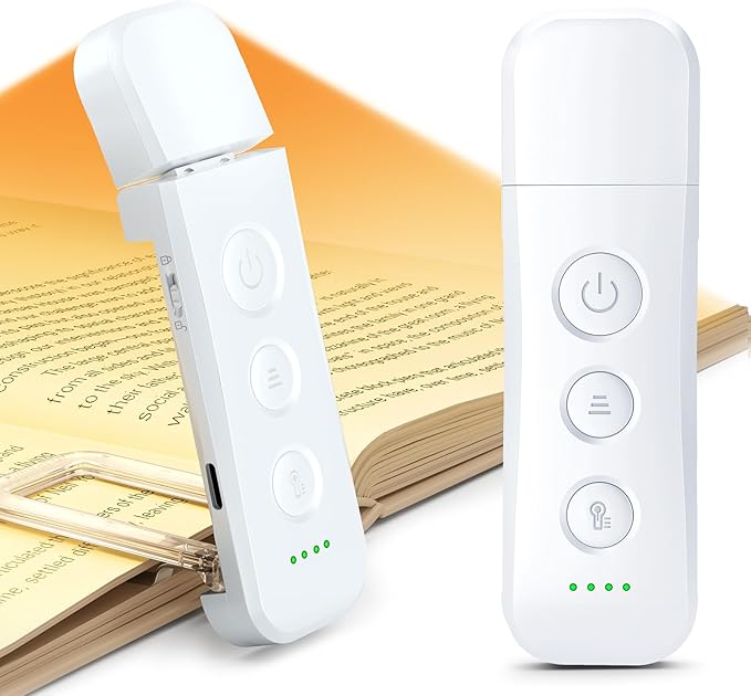 Glocusent 12 LED Book Light, Reading Lights for Books in Bed with 5 Colors & 5 Brightness, Portable Clip on Reading Light, USB-C Rechargeable for 200H with Travel Lock, Perfect Gifts for Book Lovers