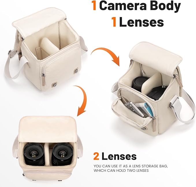 Cwatcun Camera Sling Bag for Women， Small Crossbody Bag Canvas Purse Compatible for Canon, Nikon, Sony Mirrorless Cameras & Lenses Cute Retro Beige
