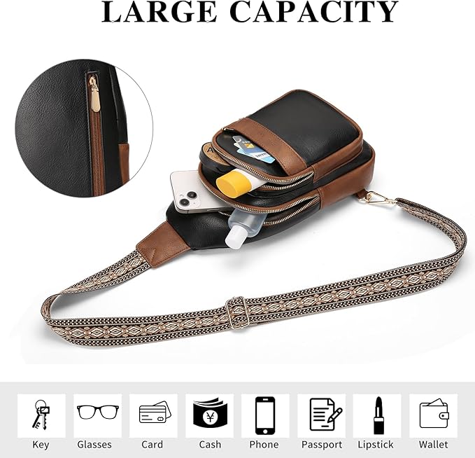 GAEKEAO Sling Bag Crossbody Bags for Women Travel Fanny Packs Trendy Cross Body Purses Vegan Leather Chest Bag
