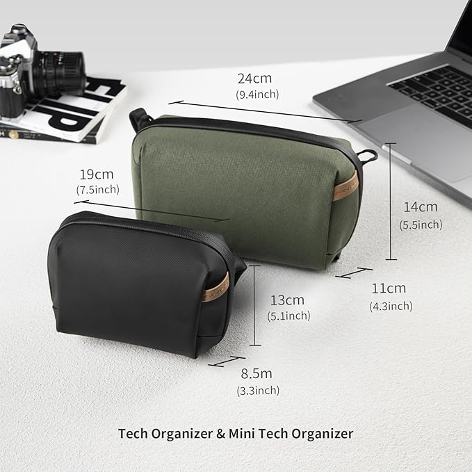 PGYTECH Travel Tech Organizer, Waterproof Tech Bag, Electronics Accessories Organizer Travel Carrying Case, Organizer Bag for Cord, Phone Batteries, Charger,Photography SD Card, Green