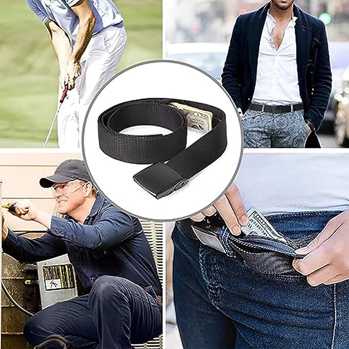 Money Belt for Men Security Belt with Hidden Money Compartment Pocket, Cashsafe Anti-Theft Wallet Non-Metal Buckle