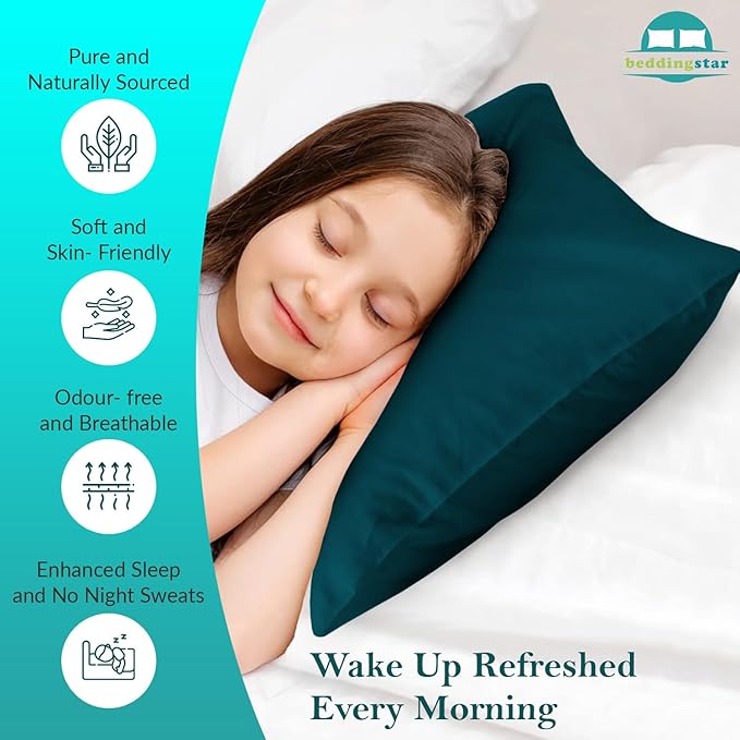 Travel Pillow Case 12x16 Set of 2 Zipper Closure Toddler Pillowcase 600 Thread Count 100% Egyptian Cotton Soft & Skin Friendly Travel Pillow Covers 12x16 Inches, Teal