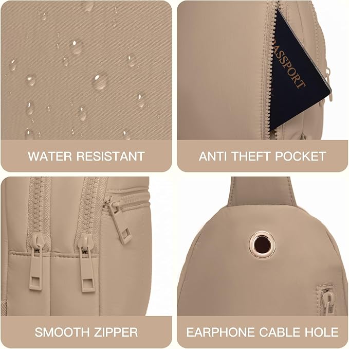 Viverte Quilted Puffer Crossbody Bags for Girls Gifts for Teen Girls Sling Bag Lightweight Cross Body Bubble Purse Shoulder Bag for Travel (KHAKI)