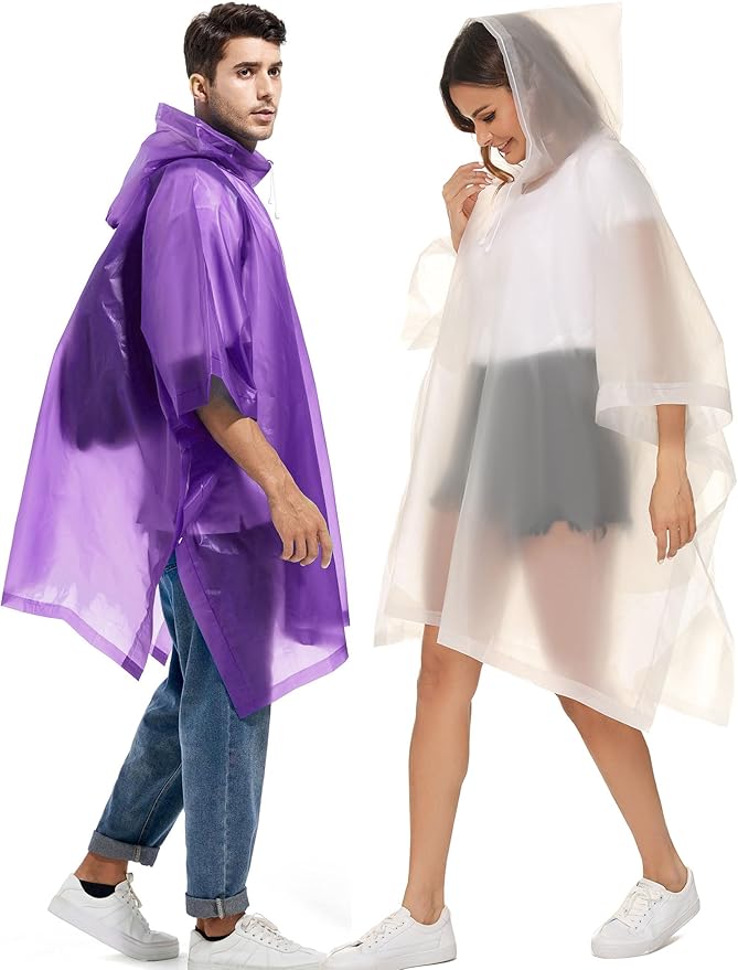 2 Pack Rain Ponchos for Adults Reusable - Raincoats Survival Emergency Heavy Duty Rain Coat with Drawstring Hood