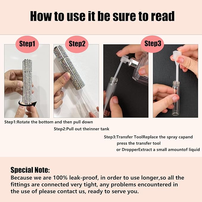 Portable 10ML Perfume Travel Refillable Bottle 3PCS, Bling Bling Crystal Rhinestones Travel Size Perfume Refill Atomizer Bottle,Mini Spray Bottle Empty for Refill
