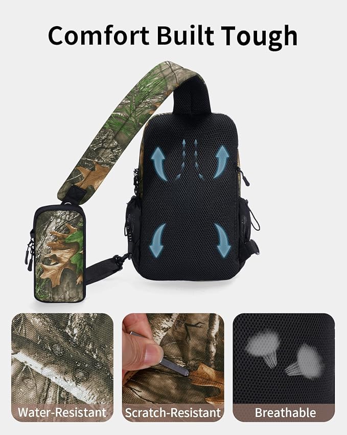 ECOHUB Crossbody Bags for Women Men, Anti-Theft RFID Blocking Sling Backpack with Sturdy SBS Zippers Water Resistant Chest Shoulder Bag Daypack with 9 Pockets Casual Outdoor Hiking, Camouflage