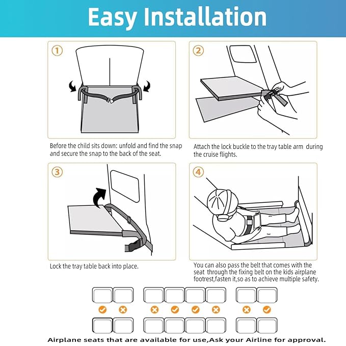 Toddler Airplane Bed, Kids Seat Extender Travel Bed, Portable Long Trip Flyaway Kid Seat Footrest, Must Have for Infant Sleeping & Rest, Toddler Travel Essential for Airplane (One)