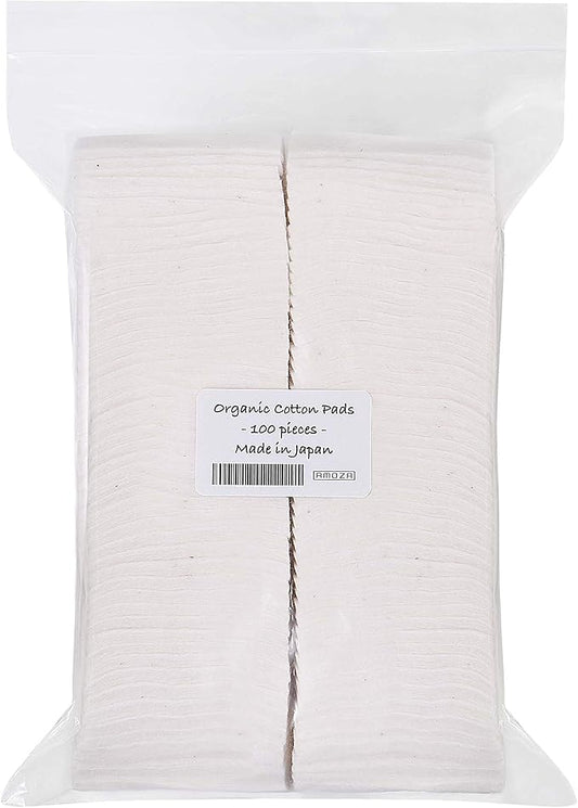 Japanese Organic Cotton Pads 100 Pieces 100% Organic Unbleached [Made in Japan] (1 Pack)