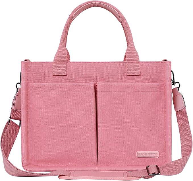 FIORETTO Womens Canvas Tote Bag Purse with Individual Compartment, Zipper Top, Reinforced Bottom & Luggage Sleeve
