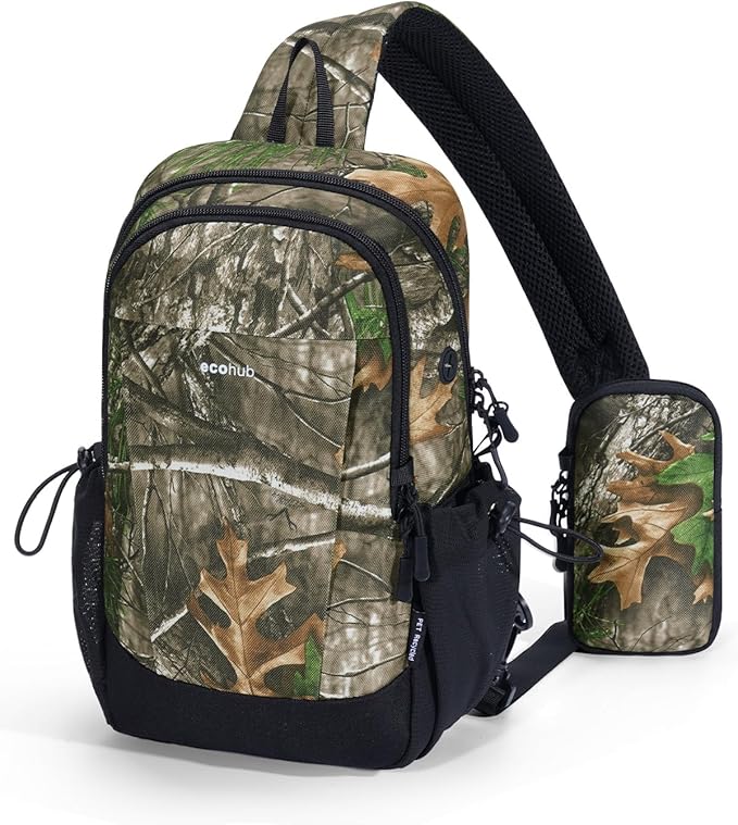 ECOHUB Crossbody Bags for Women Men, Anti-Theft RFID Blocking Sling Backpack with Sturdy SBS Zippers Water Resistant Chest Shoulder Bag Daypack with 9 Pockets Casual Outdoor Hiking, Camouflage